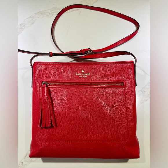 kate spade Handbags - KATE SPADE Red LEATHER Crossbody, approx 10” x 10” with 2” bottom.